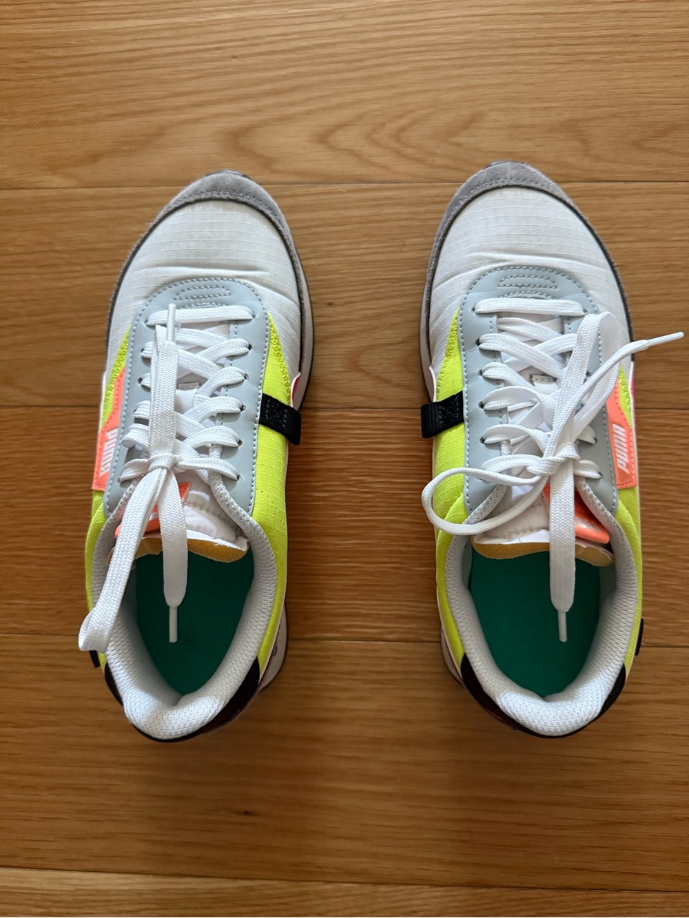 Puma Kids White and Neon Yellow Sneakers
